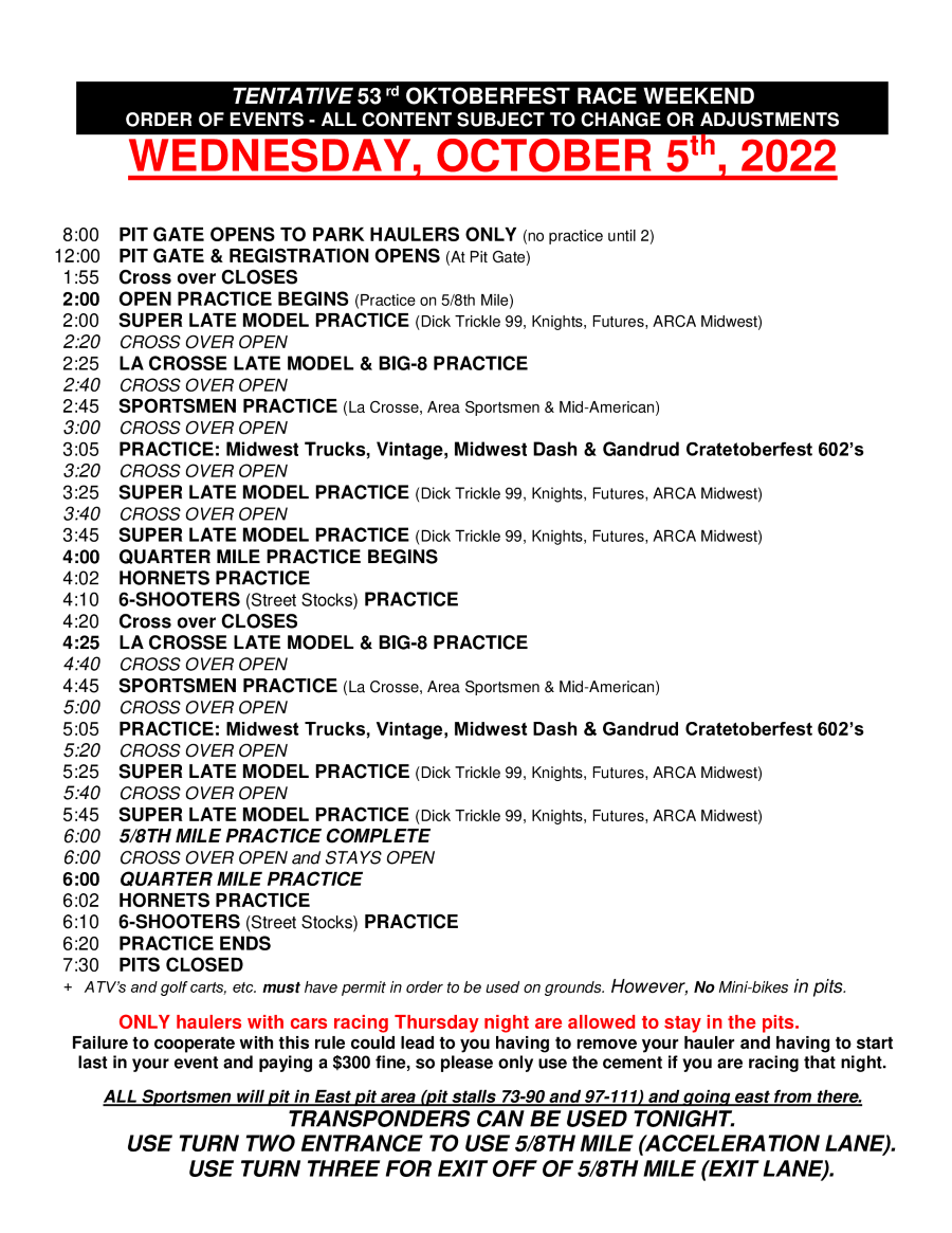 Wednesday Schedule
